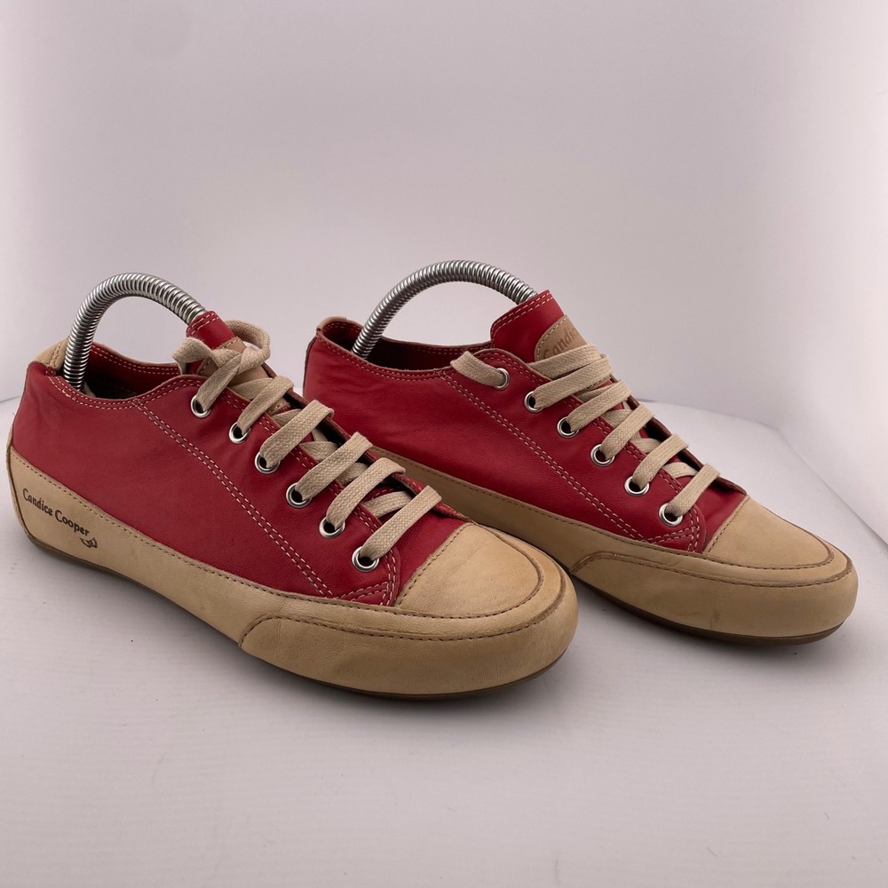 Candice Cooper Leather Sneakers Made in Italy Designer Shoes Red Size 37
